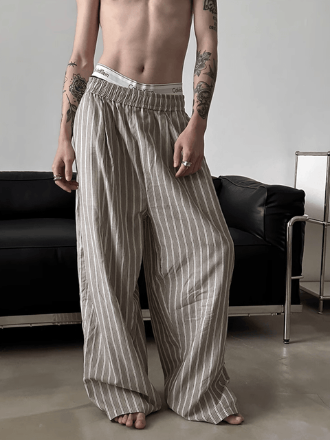 STRIPED COTTON LOOSE PANTS st2077