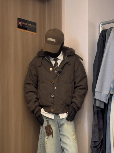 FUR-TRIM STRIPED PARKA TT058