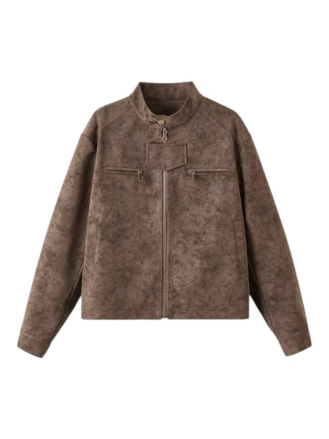 DYED CROPPED FAUX LEATHER JACKET st5031