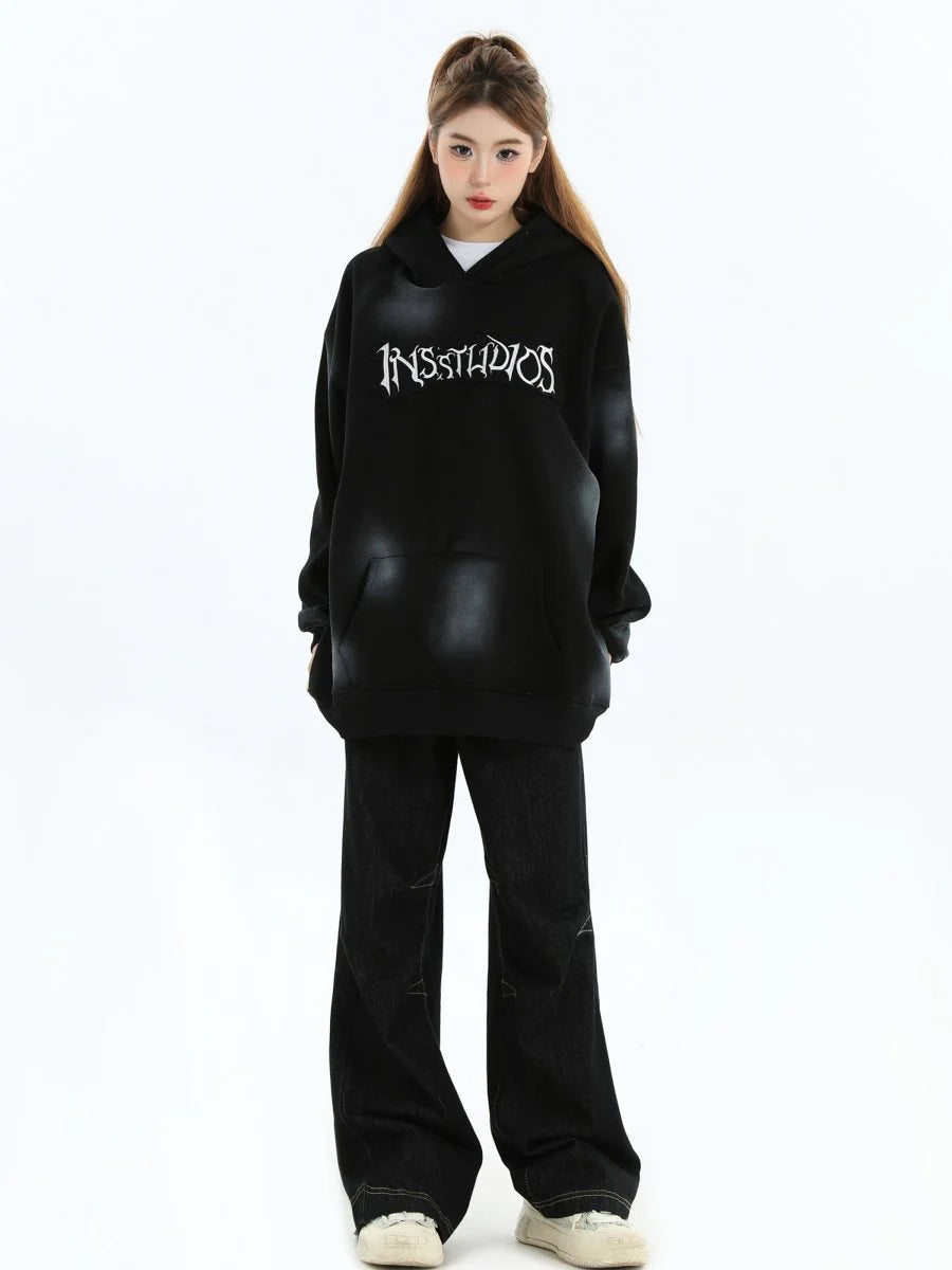 [INSstudios] SPRAY PAINT LOGO LOOSE HOODIE ST1199