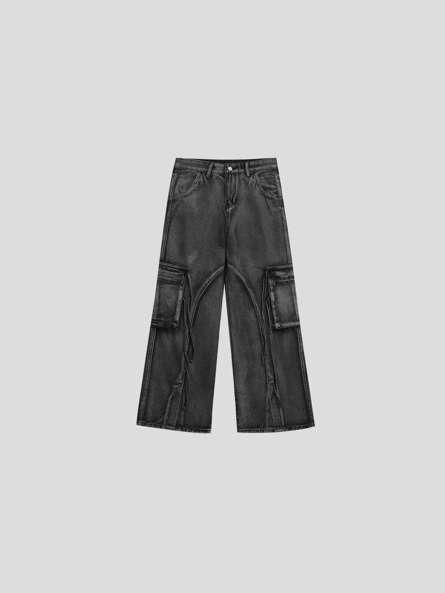 [INSstudios] MULTI-POCKET LOOSE STRAIGHT LONG JEANS ST1210