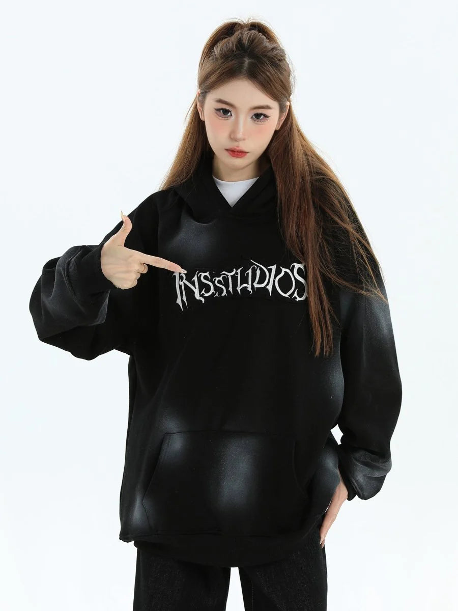 [INSstudios] SPRAY PAINT LOGO LOOSE HOODIE ST1199