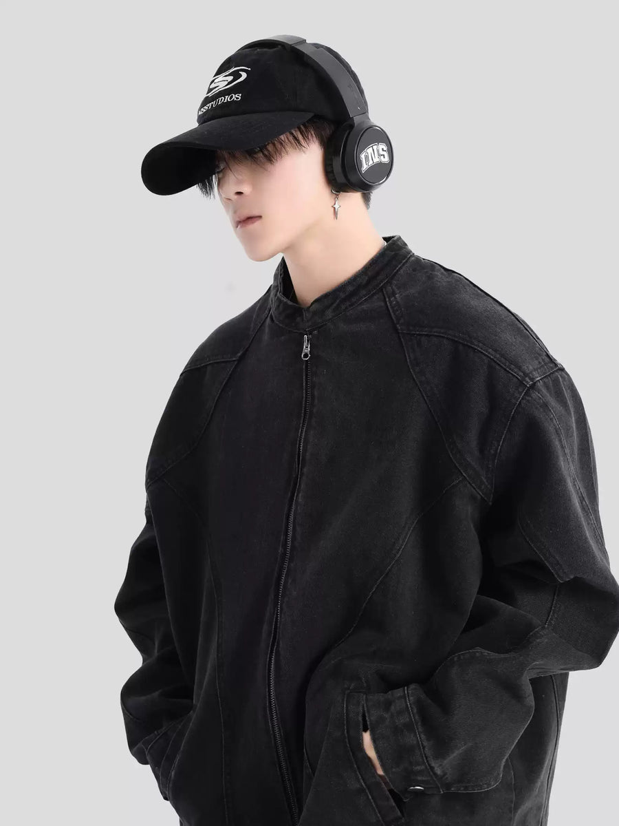[INSstudios] WASHED DENIM JACKET ZIPPER ST1064