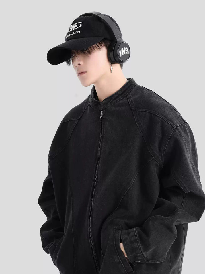 [INSstudios] WASHED DENIM JACKET ZIPPER ST1064