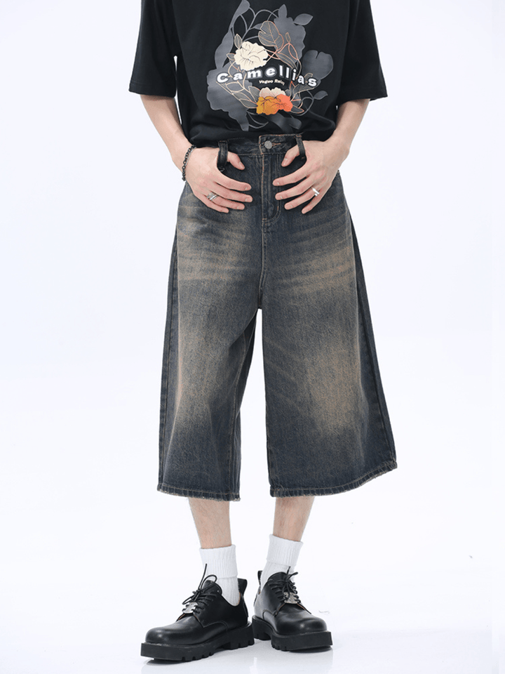 washed straight denim pants shorts st1626