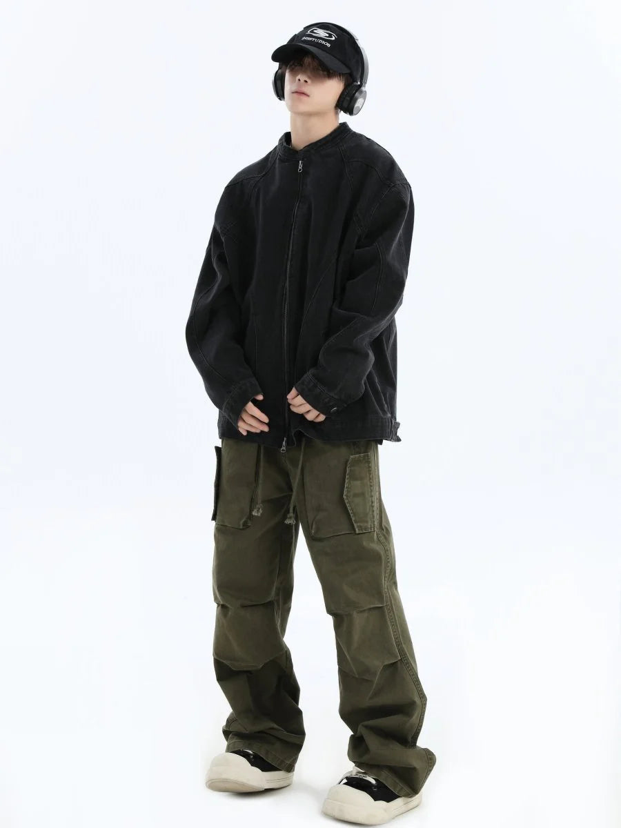 [INSstudios] WASHED DENIM JACKET ZIPPER ST1064