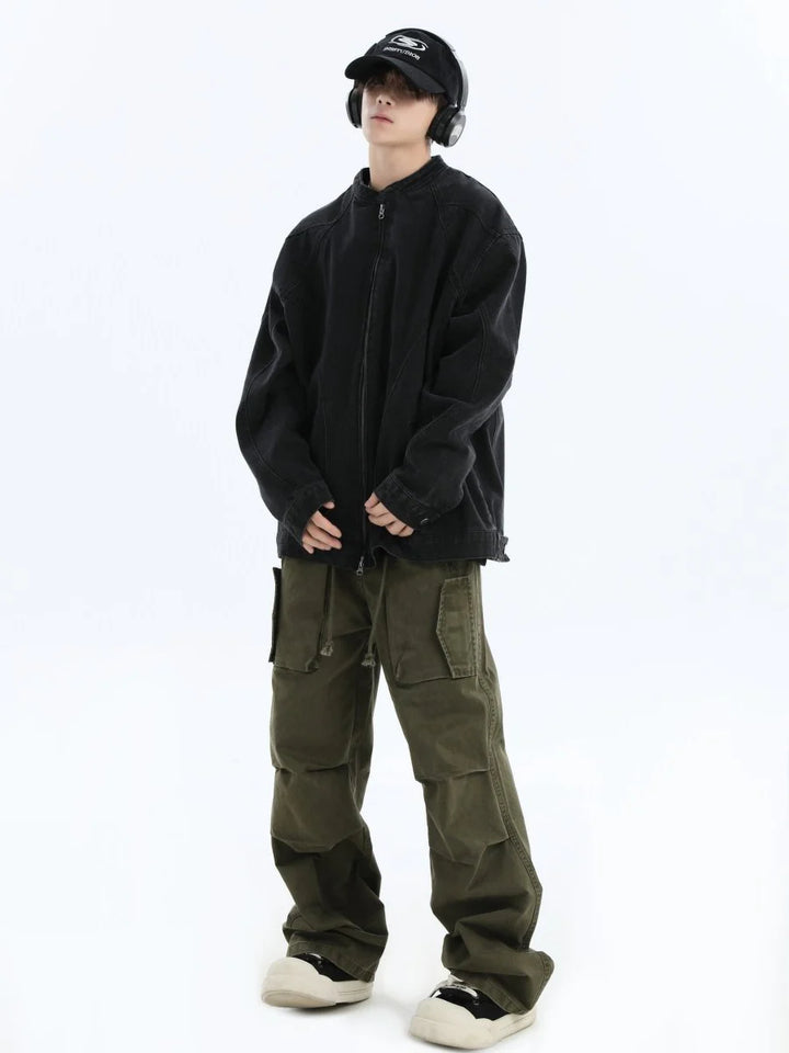 [INSstudios] WASHED DENIM JACKET ZIPPER ST1064