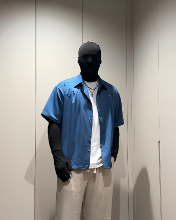 STUDDED RUCHED LOOSE COLLAR SHORT SLEEVE SHIRT MT555