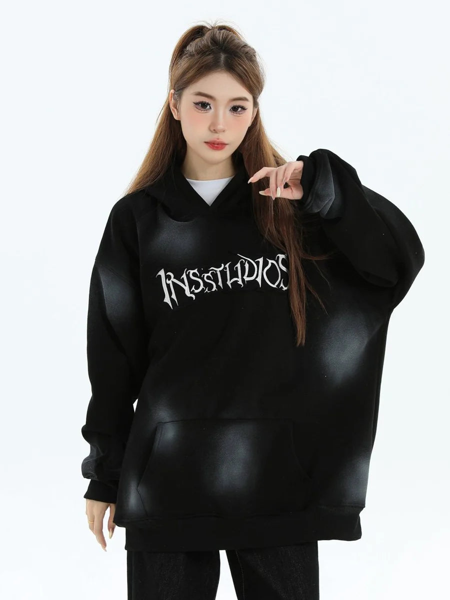 [INSstudios] SPRAY PAINT LOGO LOOSE HOODIE ST1199
