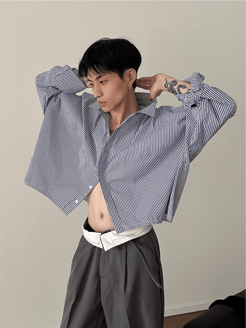 [GENESISBOY] 블루 스트라이프 캐주얼 셔츠 st2080