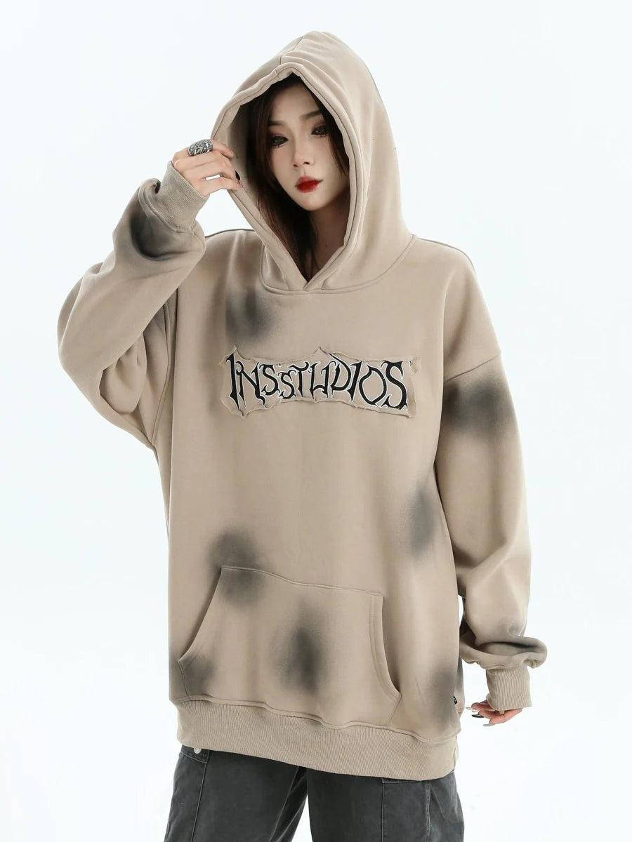 [INSstudios] SPRAY PAINT LOGO LOOSE HOODIE ST1199