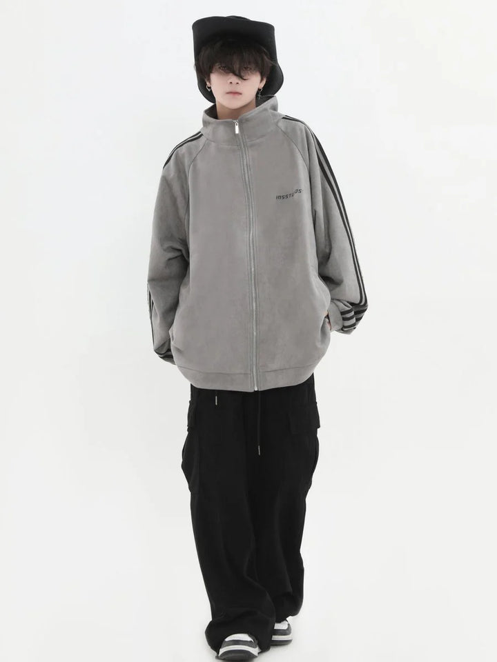 [INSstudios] STRIPED CASUAL ZIPPER JACKET ST1196