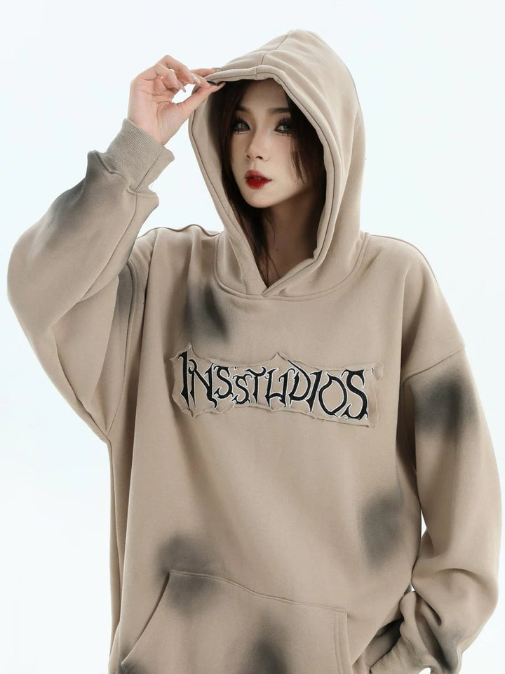 [INSstudios] SPRAY PAINT LOGO LOOSE HOODIE ST1199