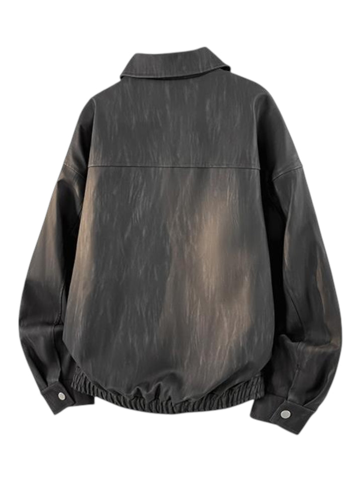 DYED FAUX LEATHER HARRINGTON JACKET st5064