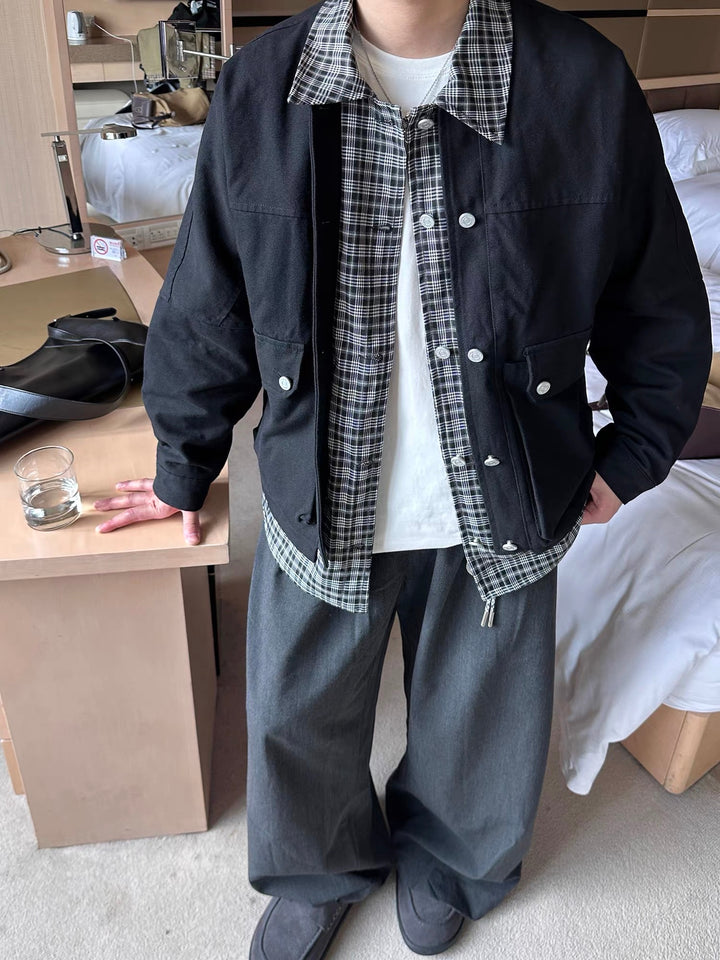 [OV] PLAID LAYERED WORK JACKET st5049