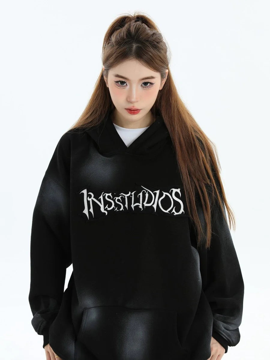 [INSstudios] SPRAY PAINT LOGO LOOSE HOODIE ST1199