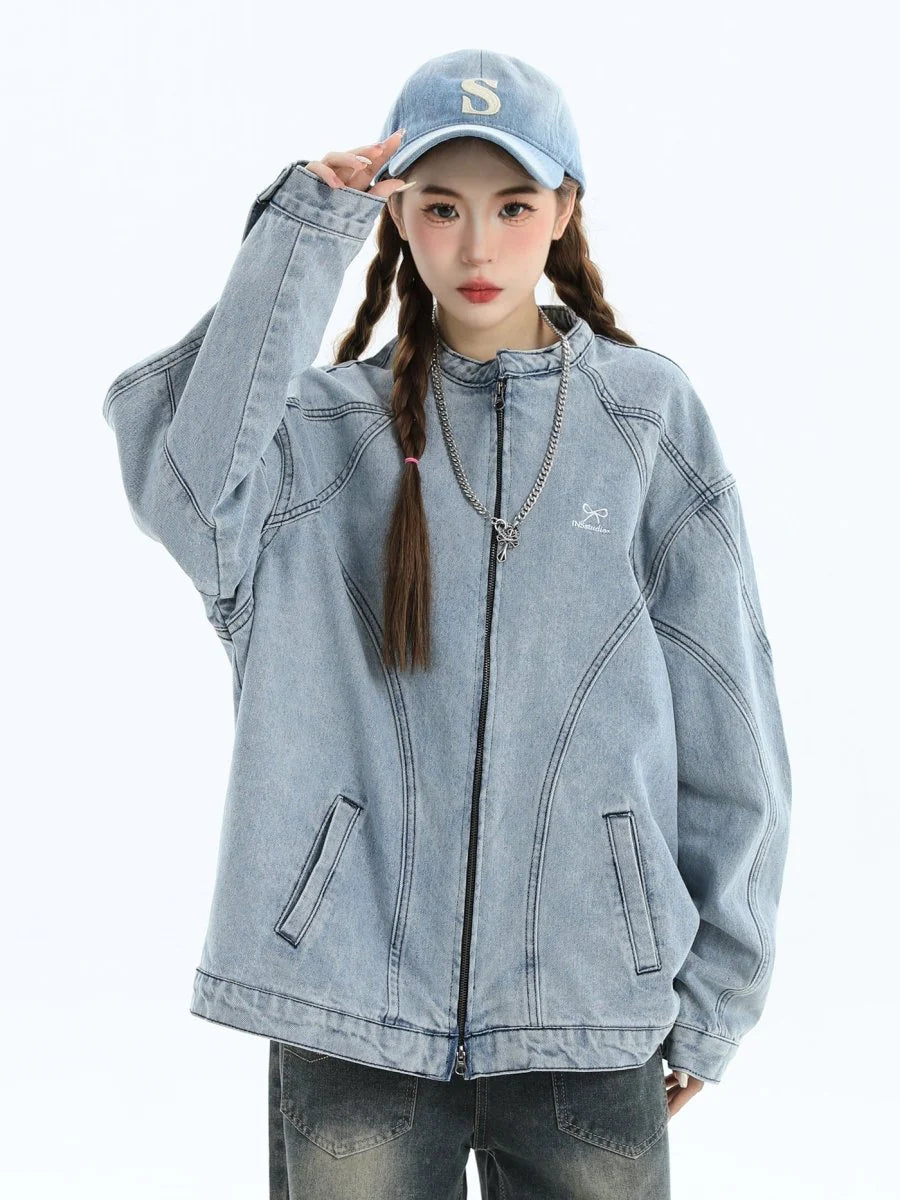 [INSstudios] WASHED DENIM JACKET ZIPPER ST1064