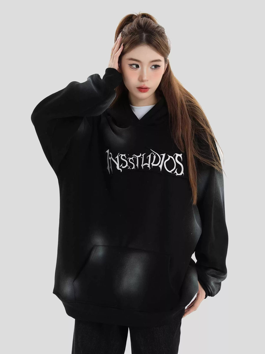 [INSstudios] SPRAY PAINT LOGO LOOSE HOODIE ST1199