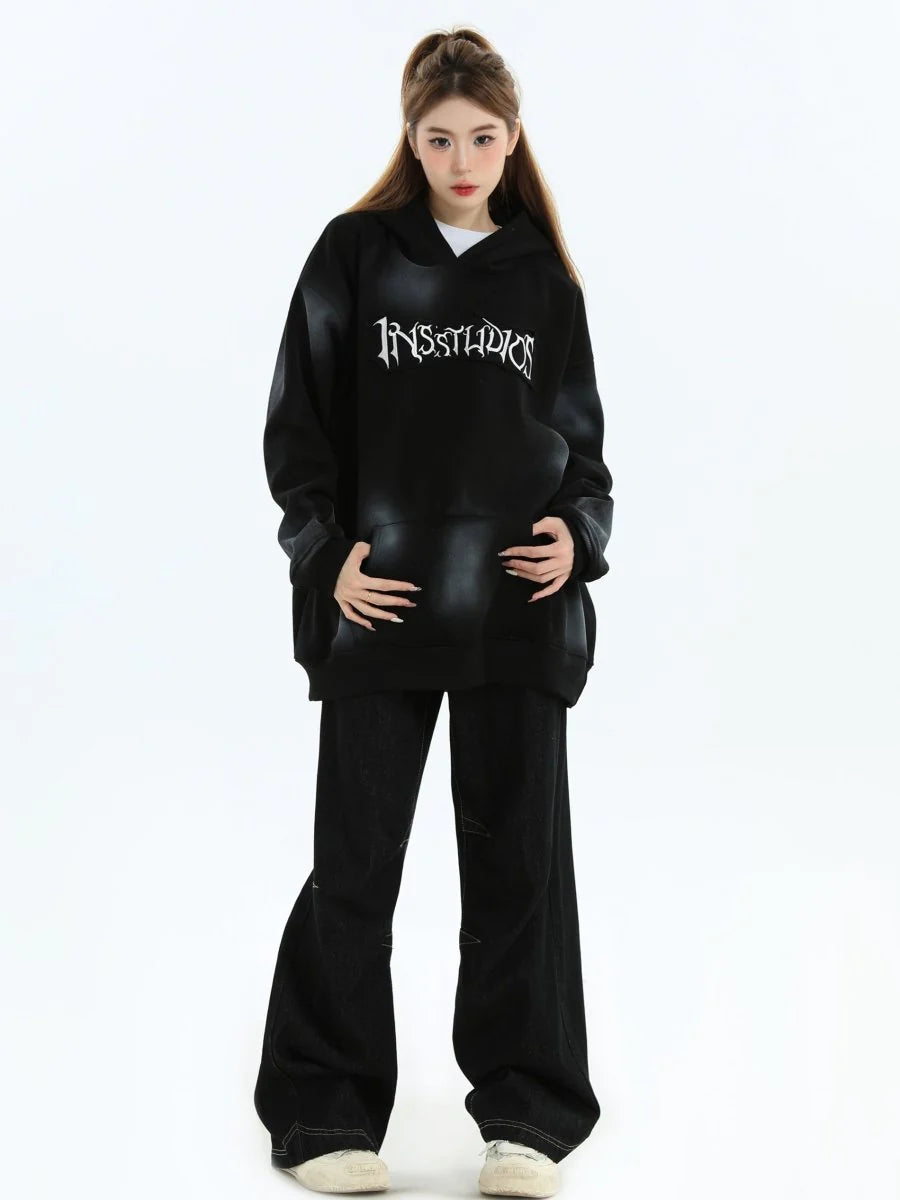 [INSstudios] SPRAY PAINT LOGO LOOSE HOODIE ST1199
