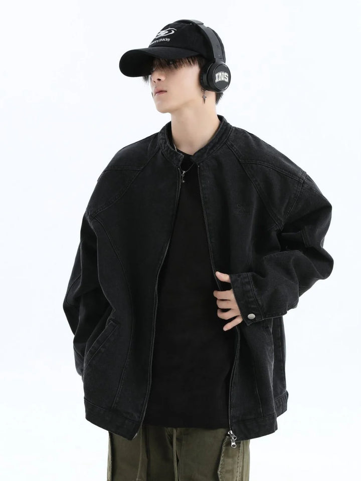 [INSstudios] WASHED DENIM JACKET ZIPPER ST1064