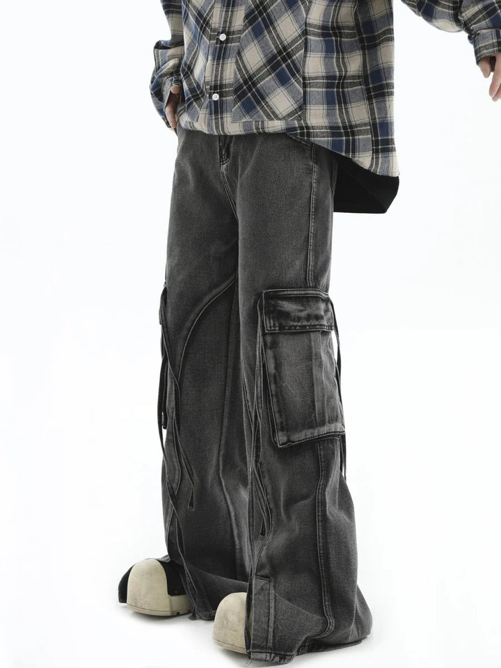 [INSstudios] MULTI-POCKET LOOSE STRAIGHT LONG JEANS ST1210