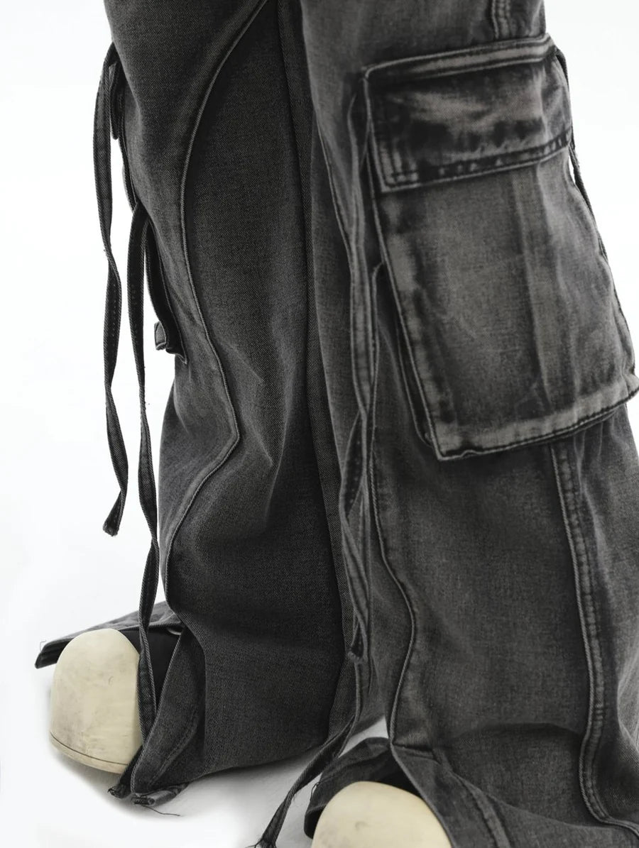 [INSstudios] MULTI-POCKET LOOSE STRAIGHT LONG JEANS ST1210