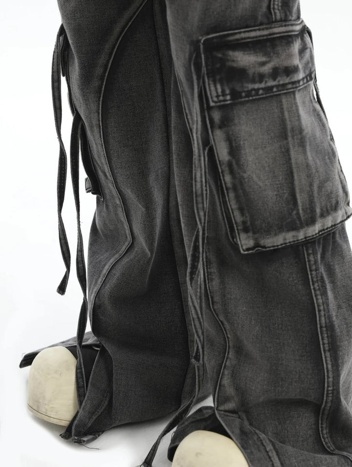 [INSstudios] MULTI-POCKET LOOSE STRAIGHT LONG JEANS ST1210
