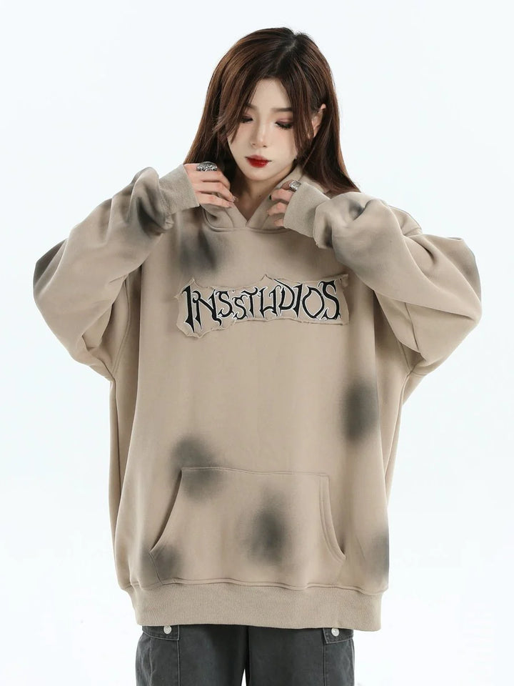 [INSstudios] SPRAY PAINT LOGO LOOSE HOODIE ST1199
