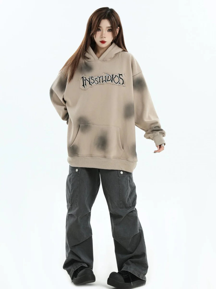[INSstudios] SPRAY PAINT LOGO LOOSE HOODIE ST1199