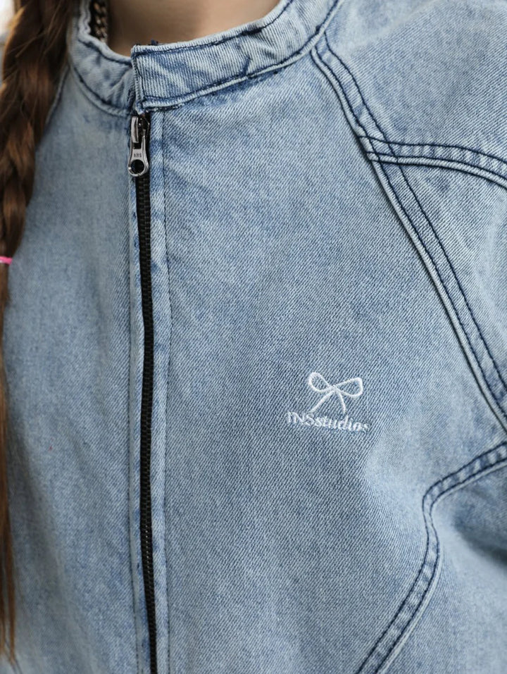 [INSstudios] WASHED DENIM JACKET ZIPPER ST1064