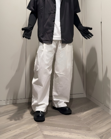 COTTON PLEATED PARACHUTE PANTS MT087