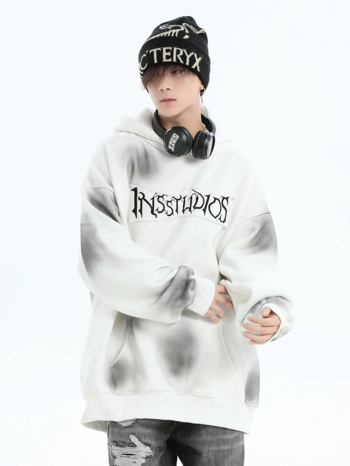[INSstudios] SPRAY PAINT LOGO LOOSE HOODIE ST1199