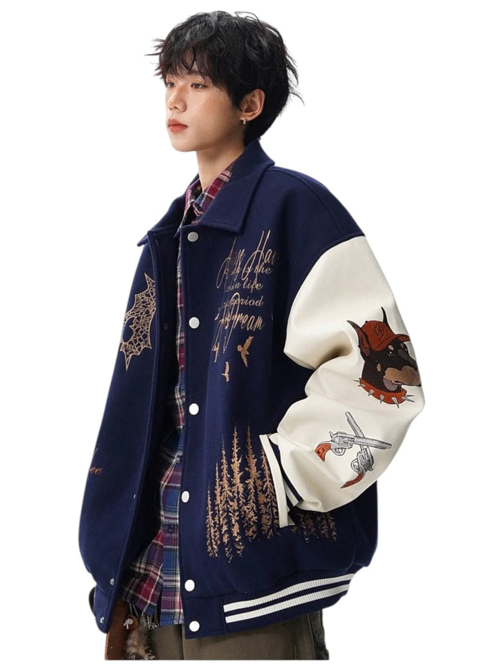 [W.K] PATCHED VARSITY EMBROIDERED JACKET st5030