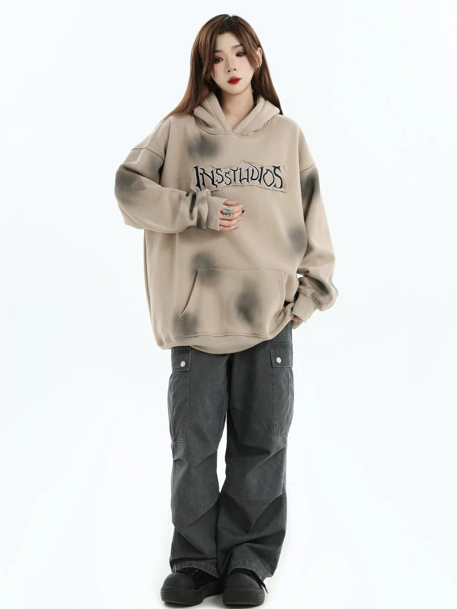 [INSstudios] SPRAY PAINT LOGO LOOSE HOODIE ST1199