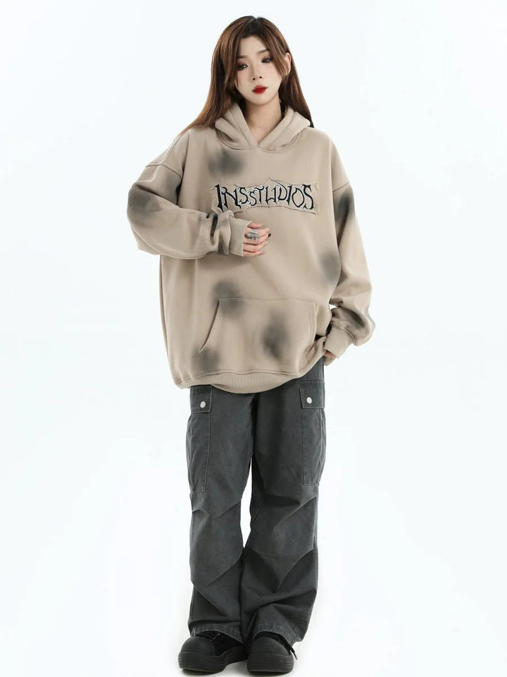 [INSstudios] SPRAY PAINT LOGO LOOSE HOODIE ST1199