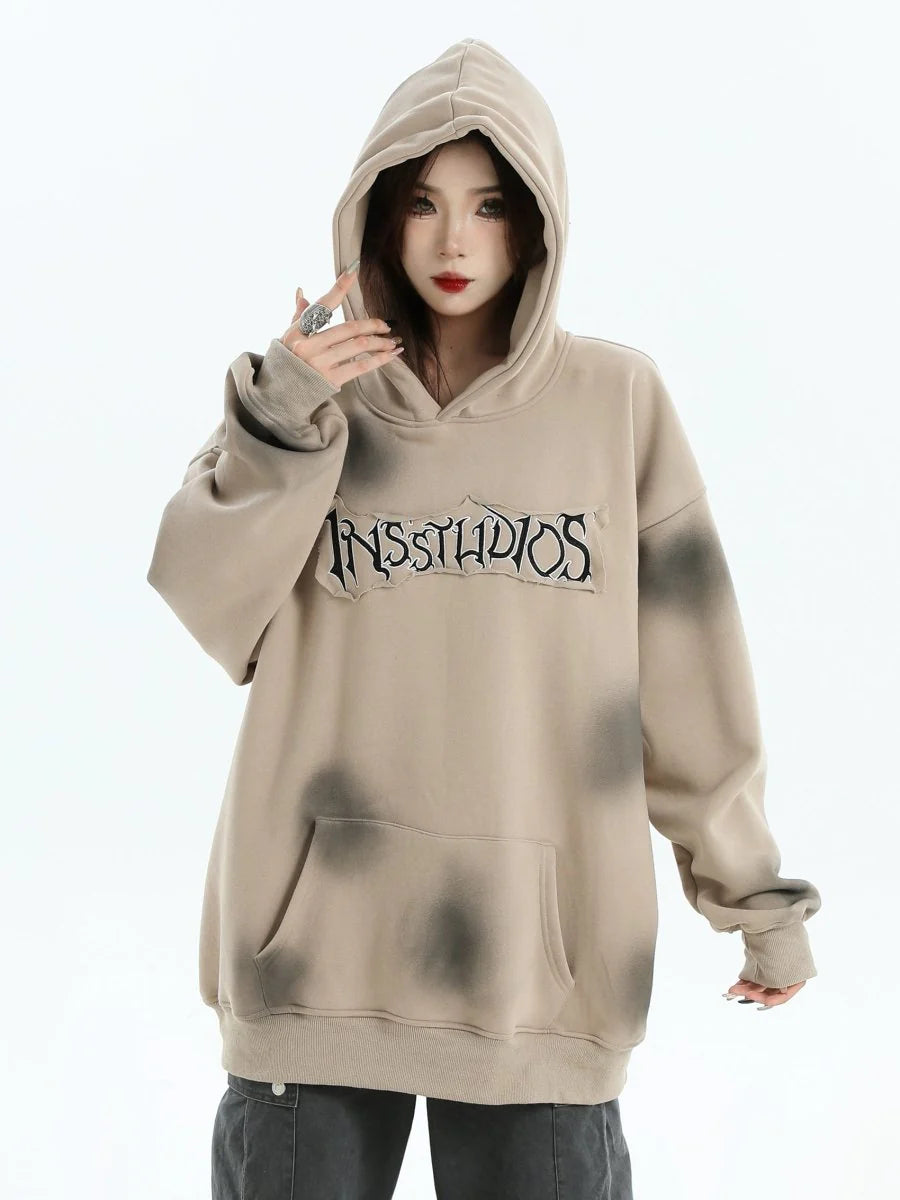 [INSstudios] SPRAY PAINT LOGO LOOSE HOODIE ST1199