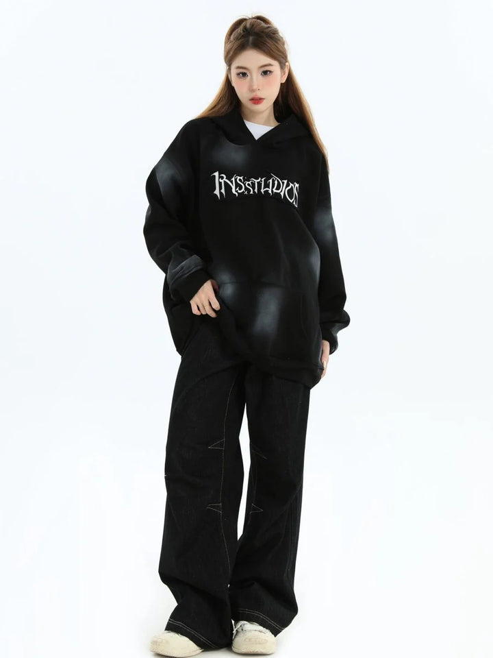 [INSstudios] SPRAY PAINT LOGO LOOSE HOODIE ST1199