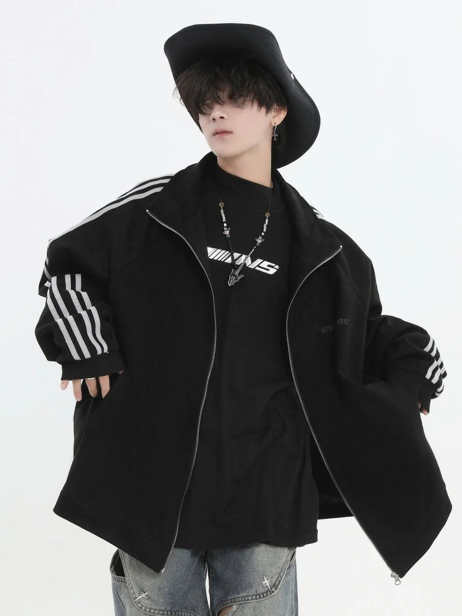 [INSstudios] STRIPED CASUAL ZIPPER JACKET ST1196