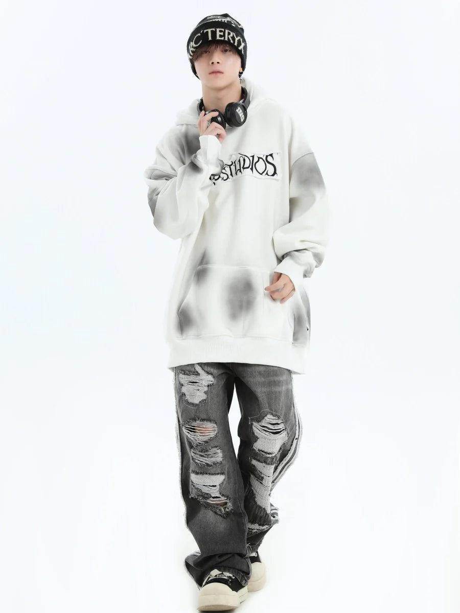 [INSstudios] SPRAY PAINT LOGO LOOSE HOODIE ST1199