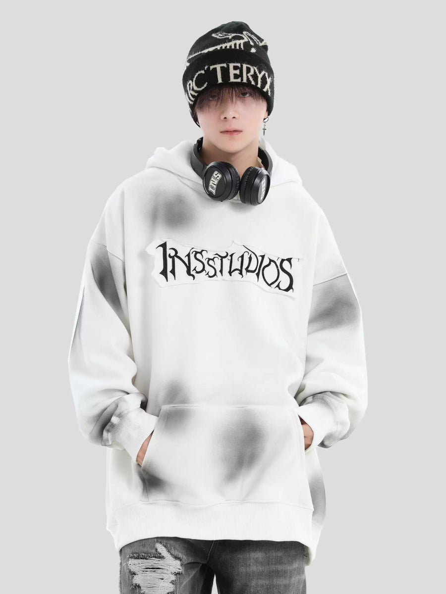 [INSstudios] SPRAY PAINT LOGO LOOSE HOODIE ST1199