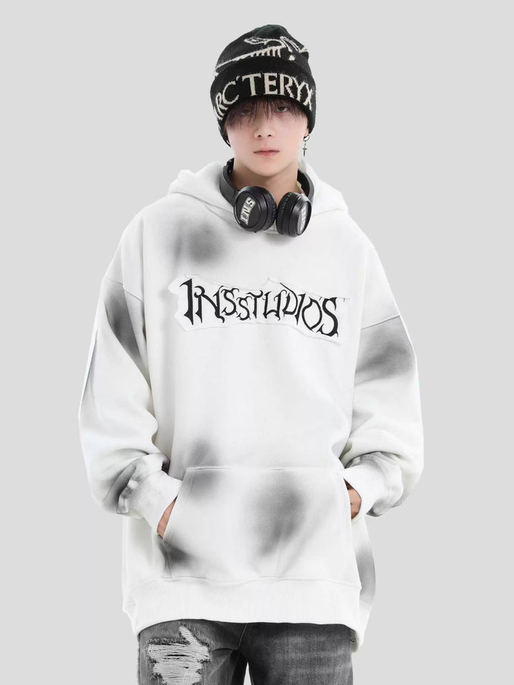 [INSstudios] SPRAY PAINT LOGO LOOSE HOODIE ST1199