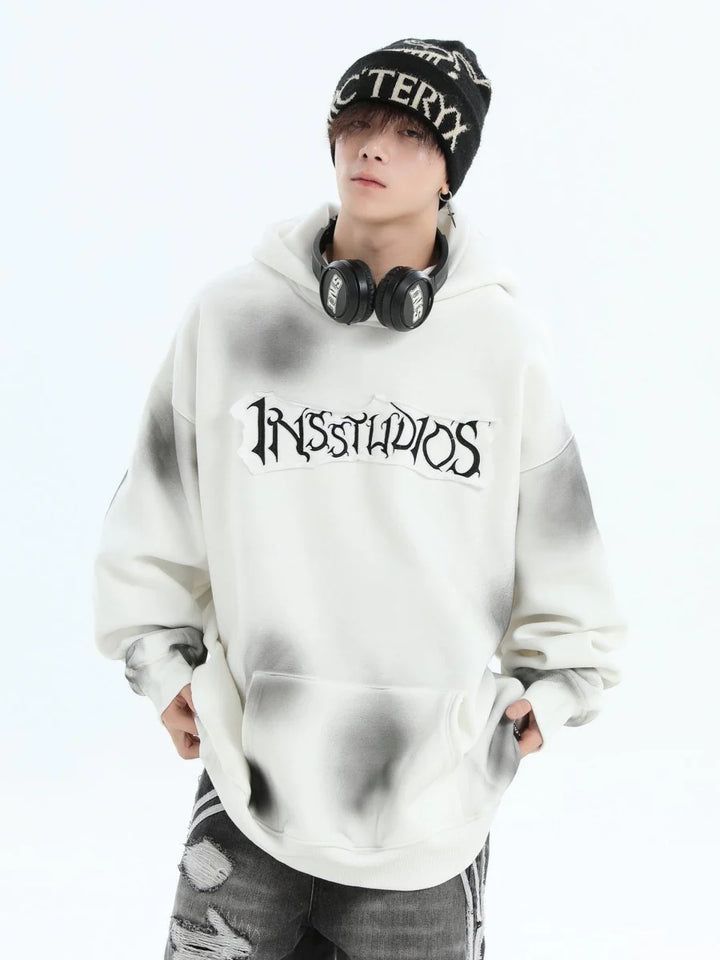 [INSstudios] SPRAY PAINT LOGO LOOSE HOODIE ST1199
