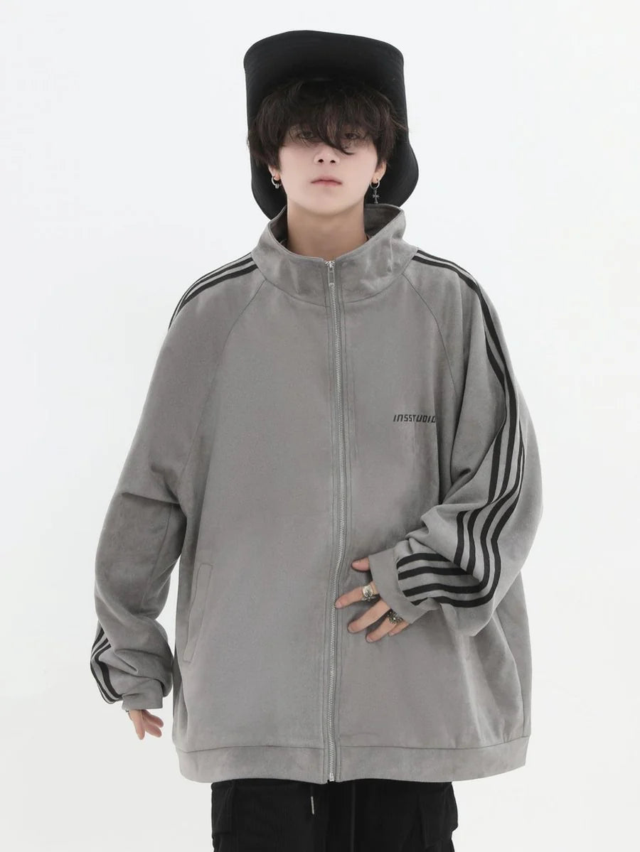 [INSstudios] STRIPED CASUAL ZIPPER JACKET ST1196