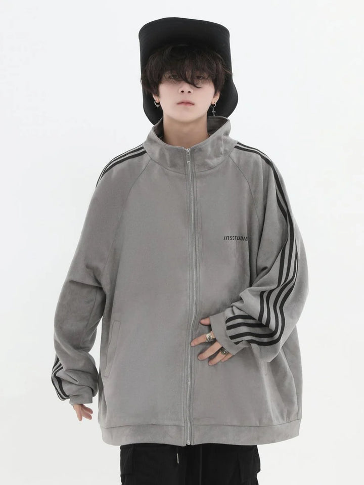 [INSstudios] STRIPED CASUAL ZIPPER JACKET ST1196