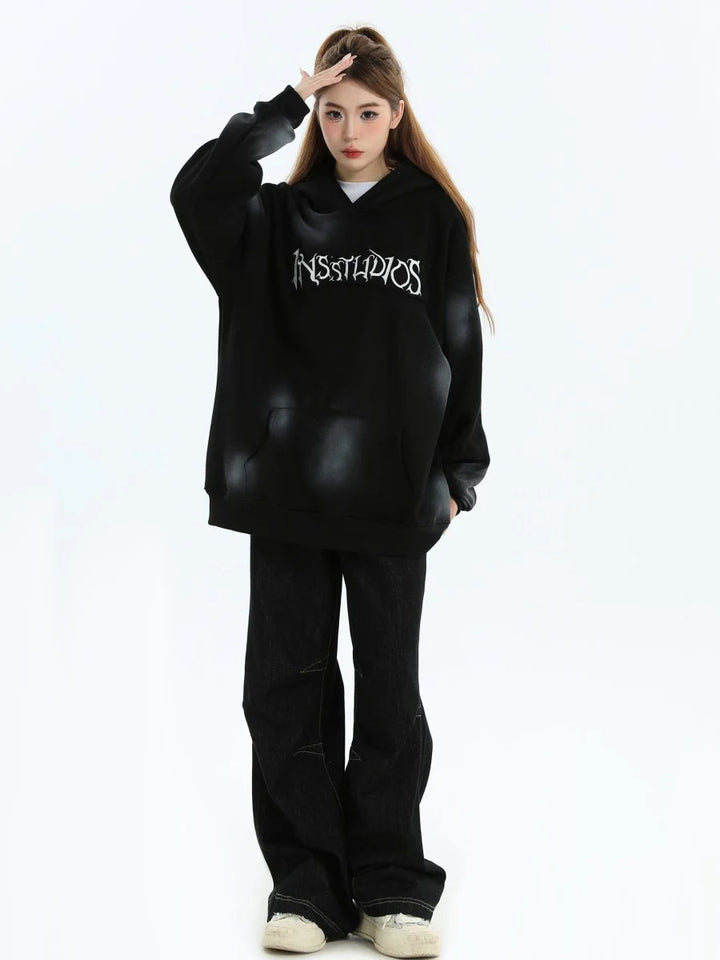 [INSstudios] SPRAY PAINT LOGO LOOSE HOODIE ST1199