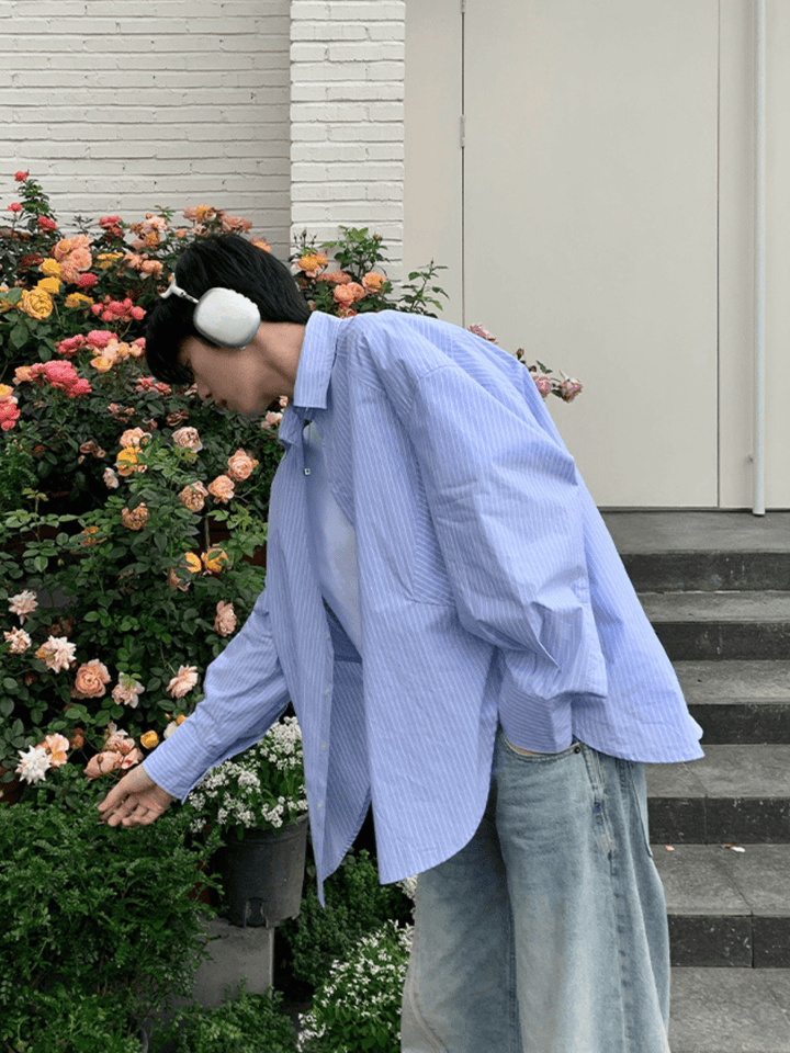 [ONELYC1NS] korean blue and white loose shirt ST2008