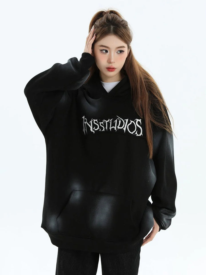 [INSstudios] SPRAY PAINT LOGO LOOSE HOODIE ST1199