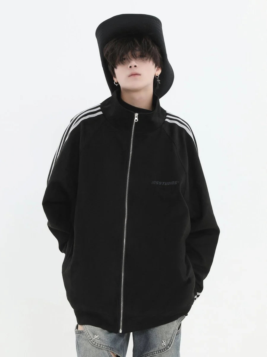 [INSstudios] STRIPED CASUAL ZIPPER JACKET ST1196