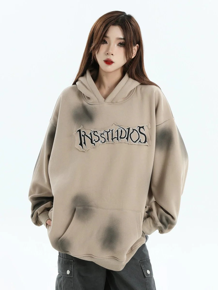 [INSstudios] SPRAY PAINT LOGO LOOSE HOODIE ST1199