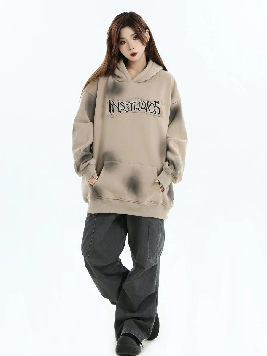 [INSstudios] SPRAY PAINT LOGO LOOSE HOODIE ST1199